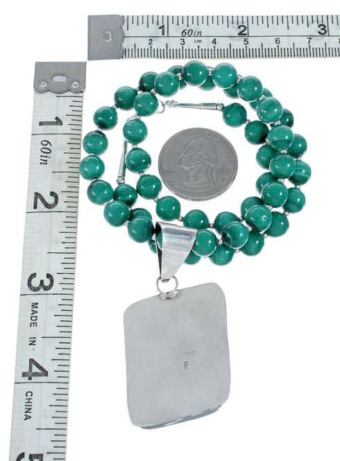 Sterling Silver Malachite And Chrysocolla Bead Necklace Pendant Set JX129807