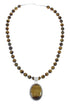 Native American Sterling Silver Tiger Eye Bead Necklace Pendant Set JX129824