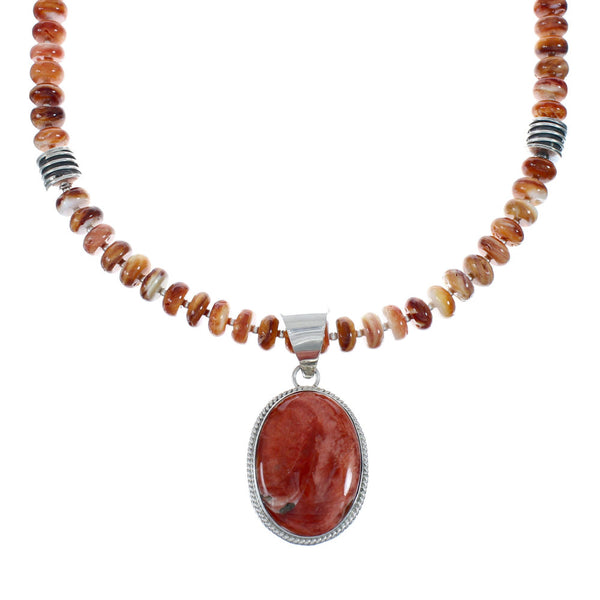 Native American Sterling Silver Oyster Shell Bead Necklace Pendant Set JX129821