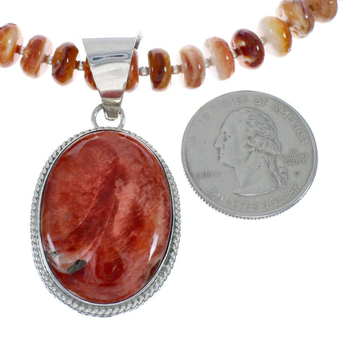 Native American Sterling Silver Oyster Shell Bead Necklace Pendant Set JX129821