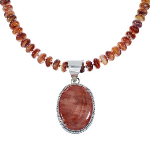 Native American Sterling Silver Oyster Shell Bead Necklace Pendant Set JX129822