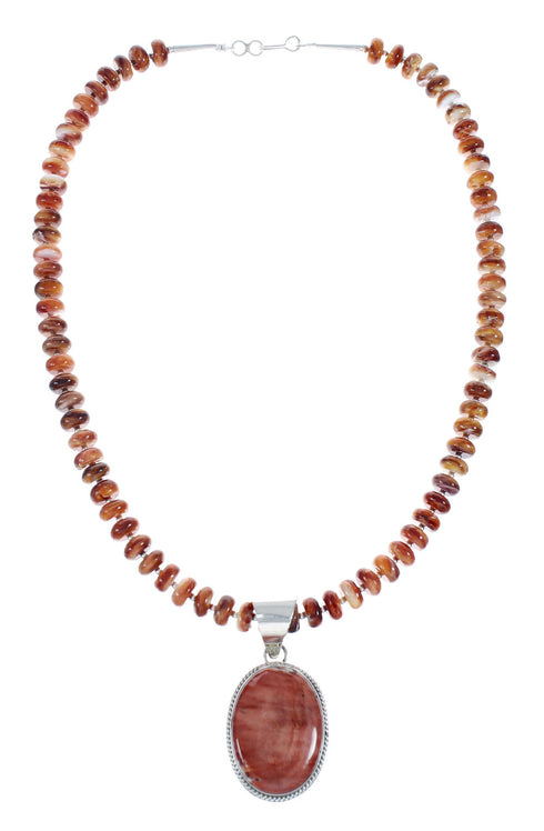 Native American Sterling Silver Oyster Shell Bead Necklace Pendant Set JX129822