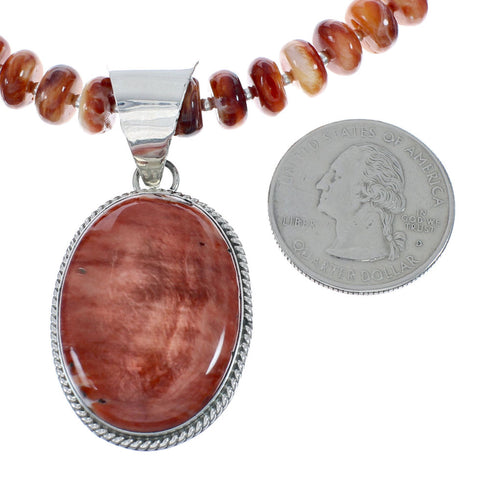 Native American Sterling Silver Oyster Shell Bead Necklace Pendant Set JX129822