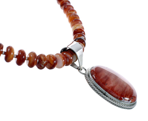 Native American Sterling Silver Oyster Shell Bead Necklace Pendant Set JX129822