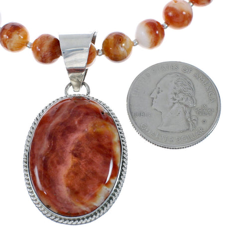 Native American Sterling Silver Oyster Shell Bead Necklace Pendant Set JX129823