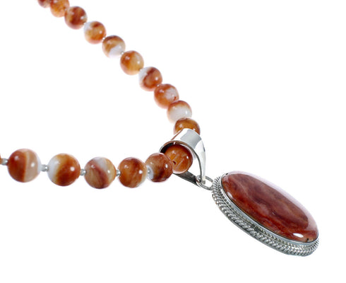 Native American Sterling Silver Oyster Shell Bead Necklace Pendant Set JX129823