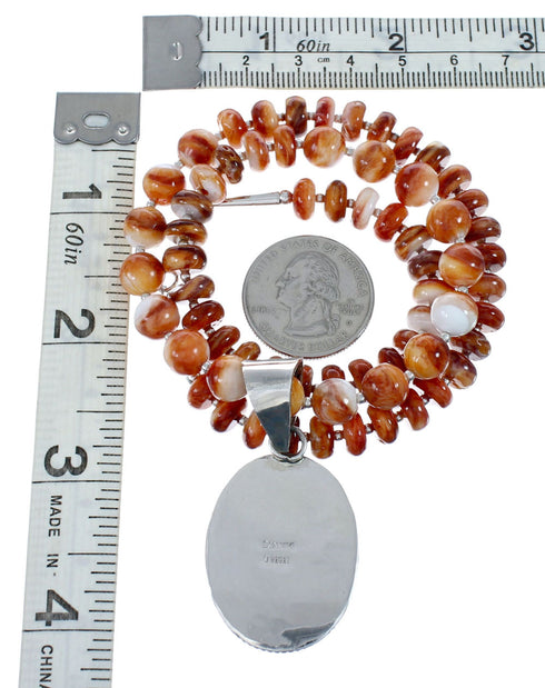 Native American Sterling Silver Oyster Shell Bead Necklace Pendant Set JX129823