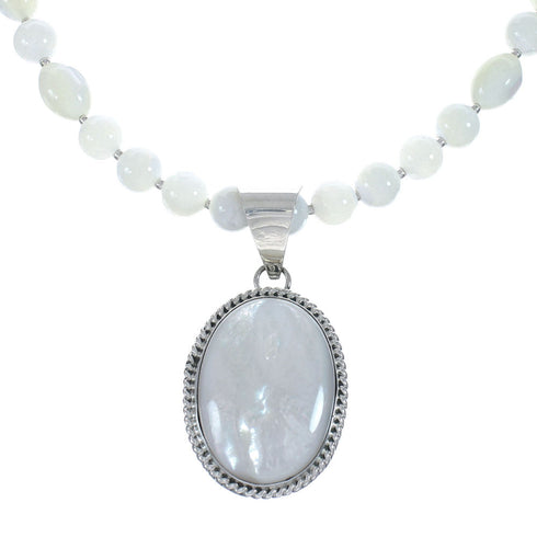 Native American Sterling Silver Mother of Pearl Bead Necklace Pendant JX129831