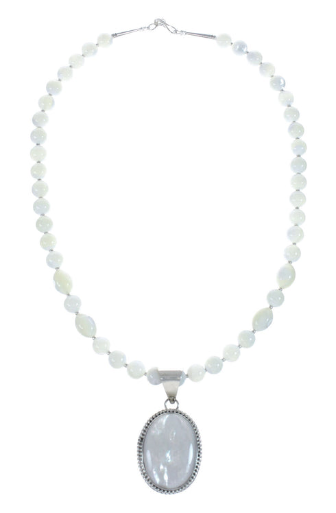 Native American Sterling Silver Mother of Pearl Bead Necklace Pendant JX129831