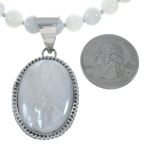 Native American Sterling Silver Mother of Pearl Bead Necklace Pendant JX129831