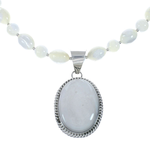 Native American Sterling Silver Mother of Pearl Bead Necklace Pendant JX129832