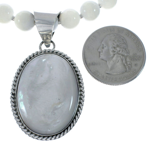 Native American Sterling Silver Mother of Pearl Bead Necklace Pendant JX129833
