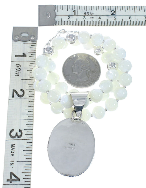 Native American Sterling Silver Mother of Pearl Bead Necklace Pendant JX129833