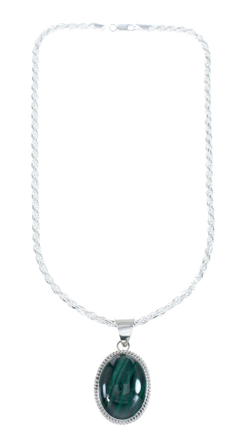 Native American Malachite Genuine Sterling Silver Rope Chain Necklace Set JX129817