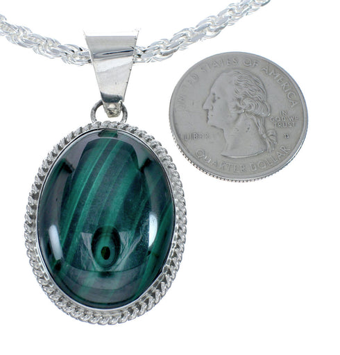 Native American Malachite Genuine Sterling Silver Rope Chain Necklace Set JX129817