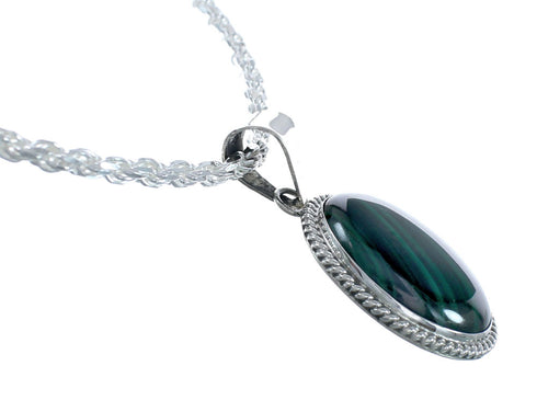 Native American Malachite Genuine Sterling Silver Rope Chain Necklace Set JX129817