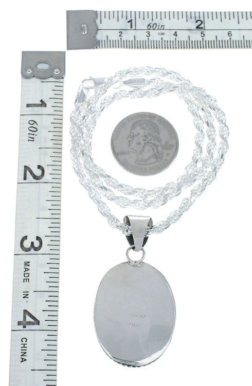 Native American Malachite Genuine Sterling Silver Rope Chain Necklace Set JX129817