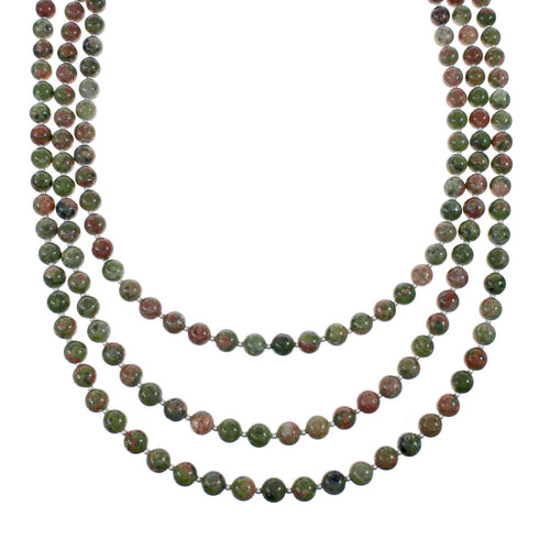 Native American Navajo Sterling Silver 3-Strand Unakite Bead Necklace JX129834