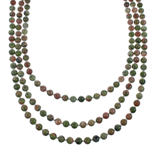 Native American Navajo Sterling Silver 3-Strand Unakite Bead Necklace JX129834