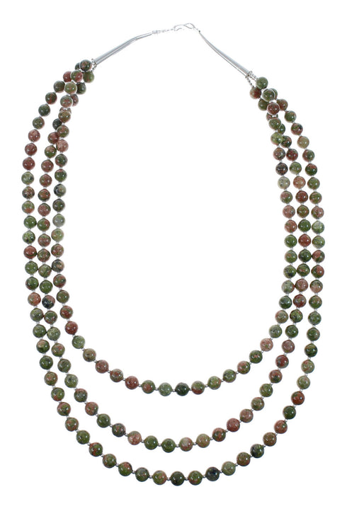 Native American Navajo Sterling Silver 3-Strand Unakite Bead Necklace JX129834