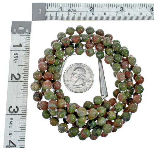 Native American Navajo Sterling Silver 3-Strand Unakite Bead Necklace JX129834