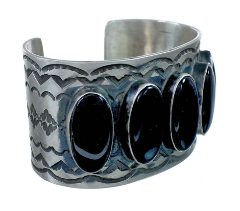 Native American Navajo Sterling Silver Onyx Cuff Bracelet AX129806