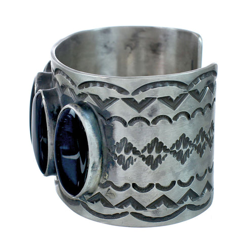 Native American Navajo Sterling Silver Onyx Cuff Bracelet AX129806