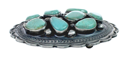 Native American Sterling Silver And Turquoise Belt Buckle AX129809