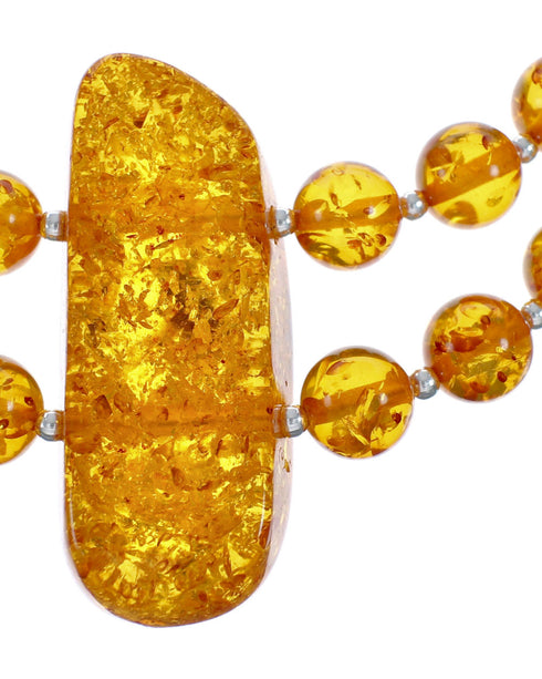 2- Strand Amber Authentic Sterling Silver Bead Necklace Earrings Set AX129494