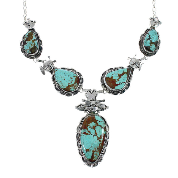 Authentic Sterling Silver Turquoise Navajo Link Necklace AX129495