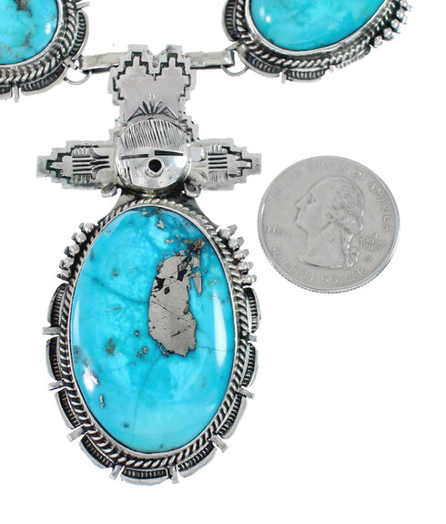 Authentic Sterling Silver Turquoise Navajo Link Necklace AX129496