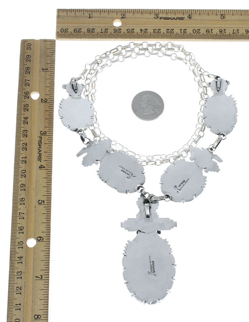 Authentic Sterling Silver Turquoise Navajo Link Necklace AX129496