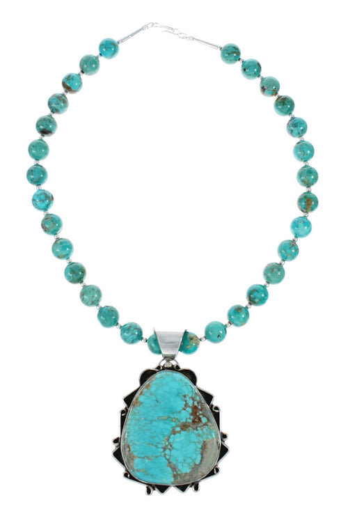 Navajo Turquoise Sterling Silver Bead Necklace And Pendant Set AX129498
