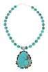 Navajo Turquoise Sterling Silver Bead Necklace And Pendant Set AX129498