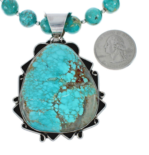 Navajo Turquoise Sterling Silver Bead Necklace And Pendant Set AX129498