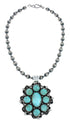 Turquoise Old Pawn Style Sterling Silver Navajo Bead Necklace And Pendant Set AX129502