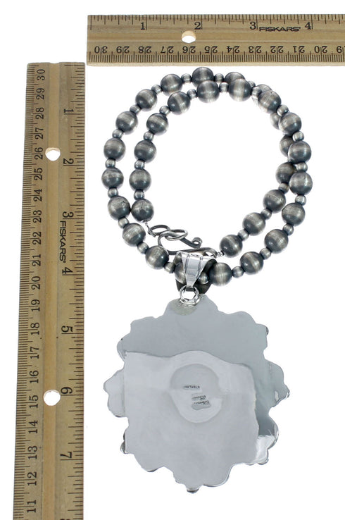 Turquoise Old Pawn Style Sterling Silver Navajo Bead Necklace And Pendant Set AX129502