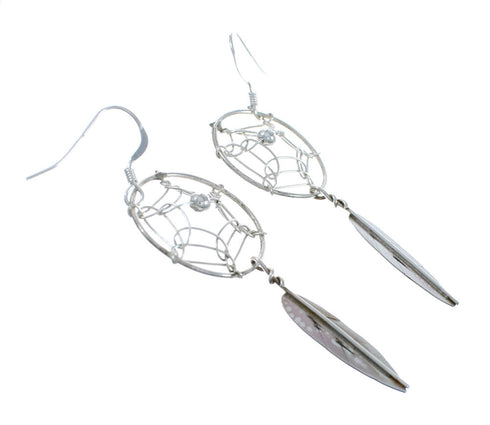 Navajo Sterling Silver Dream Catcher Feather Hook Dangle Earrings AX129514