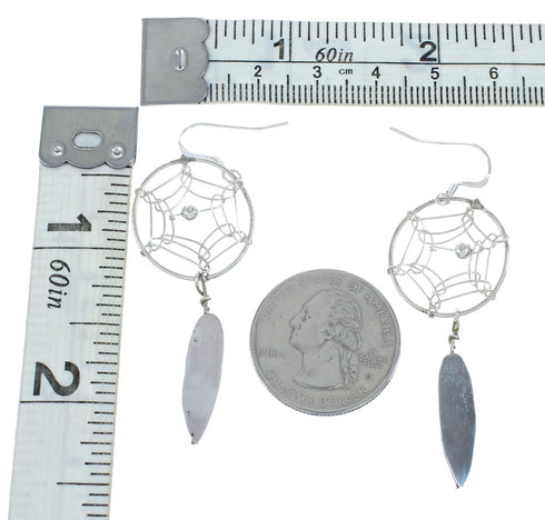 Navajo Sterling Silver Dream Catcher Feather Hook Dangle Earrings AX129514