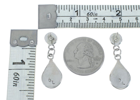 Zuni Multistone Inlay Sterling Silver Post Dangle Earrings AX129515