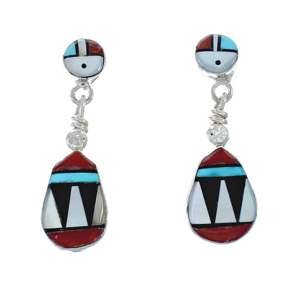 Sterling Silver Zuni Multicolor Inlay Sun Post Dangle Earrings AX129520