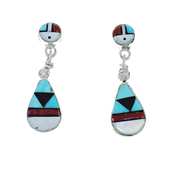 Sterling Silver Zuni Multicolor Inlay Sun Post Dangle Earrings AX129521