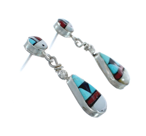 Sterling Silver Zuni Multicolor Inlay Sun Post Dangle Earrings AX129521