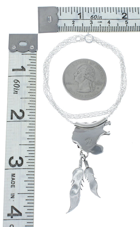 Navajo Turquoise Wolf Pendant And 18" Italian Rope Chain Necklace AX129528