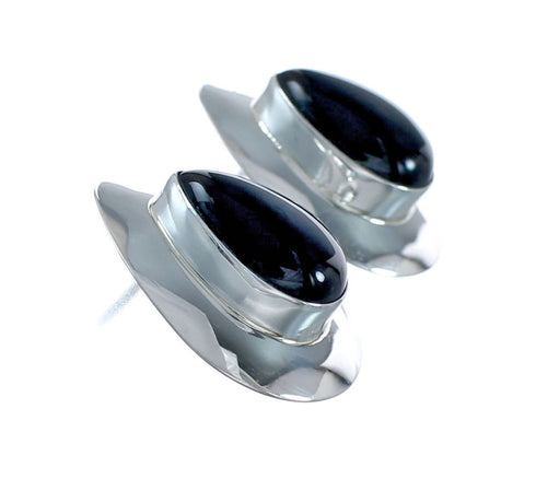 Native American Onyx And Genuine Sterling Silver Post Earrings JX129793