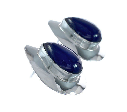 Native American Man Made Lapis And Genuine Sterling Silver Post Earrings JX129799