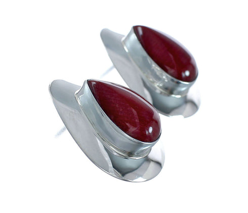 Native American Coral And Genuine Sterling Silver Post Earrings JX129792