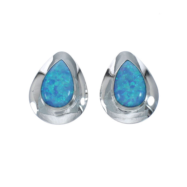 Blue Opal And Genuine Sterling Silver Post Earrings JX129794
