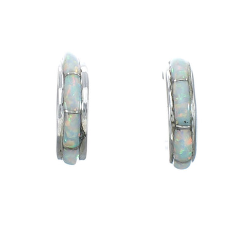 Southwest Opal Sterling Silver Post Hoop Earrings AX129933