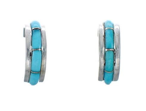 Southwest Sterling Silver Turquoise Post Hoop Earrings AX129948